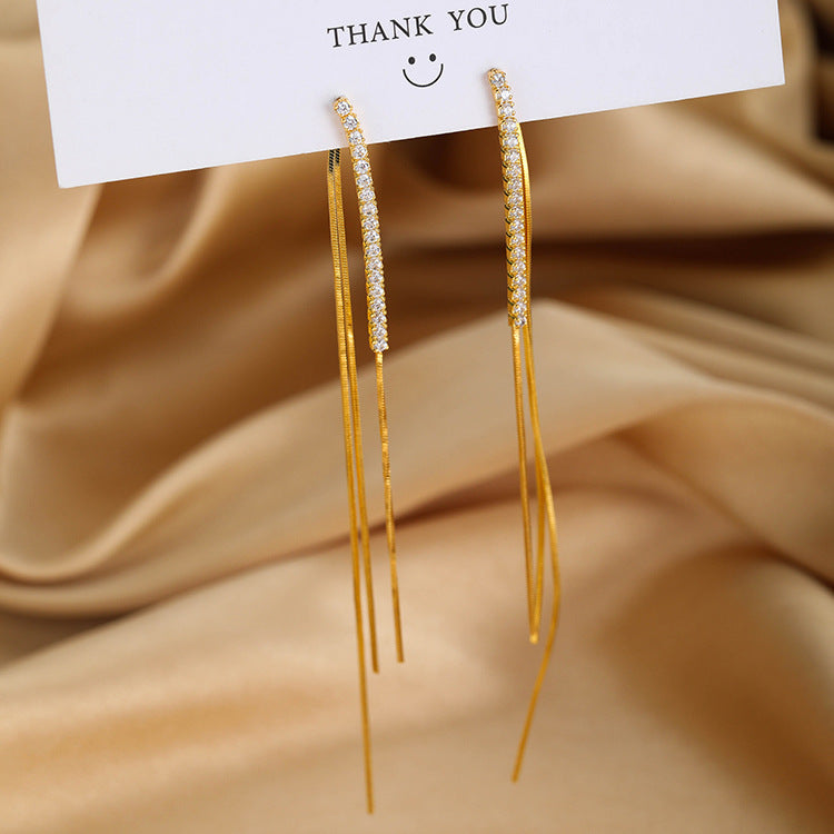 Women's Diamond Tassel Long Style High Sense Light Luxury Minority Korean Rings
