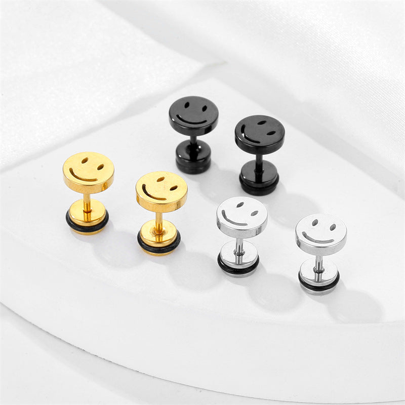 Korean Style Stainless Steel Bone Simple Round Smiley Face Personality Ear Buckle