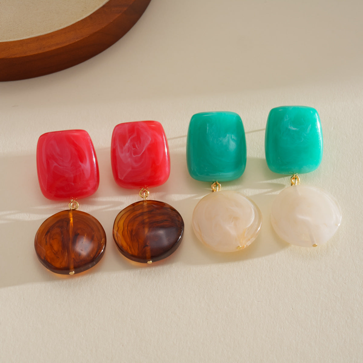 Retro Resin Square Round Sier Simple Earrings