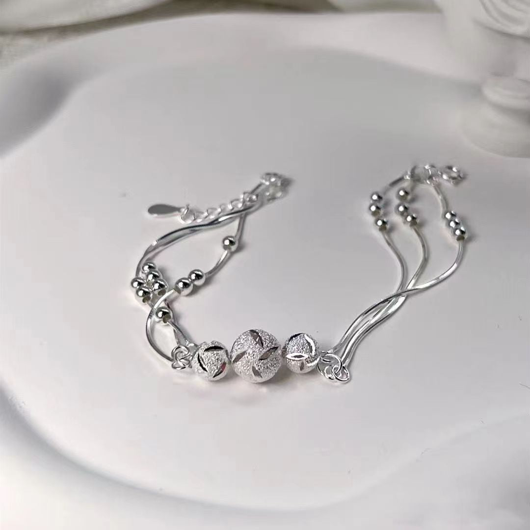 Carved Lucky Beads Sier Plated Summer Niche Bracelet