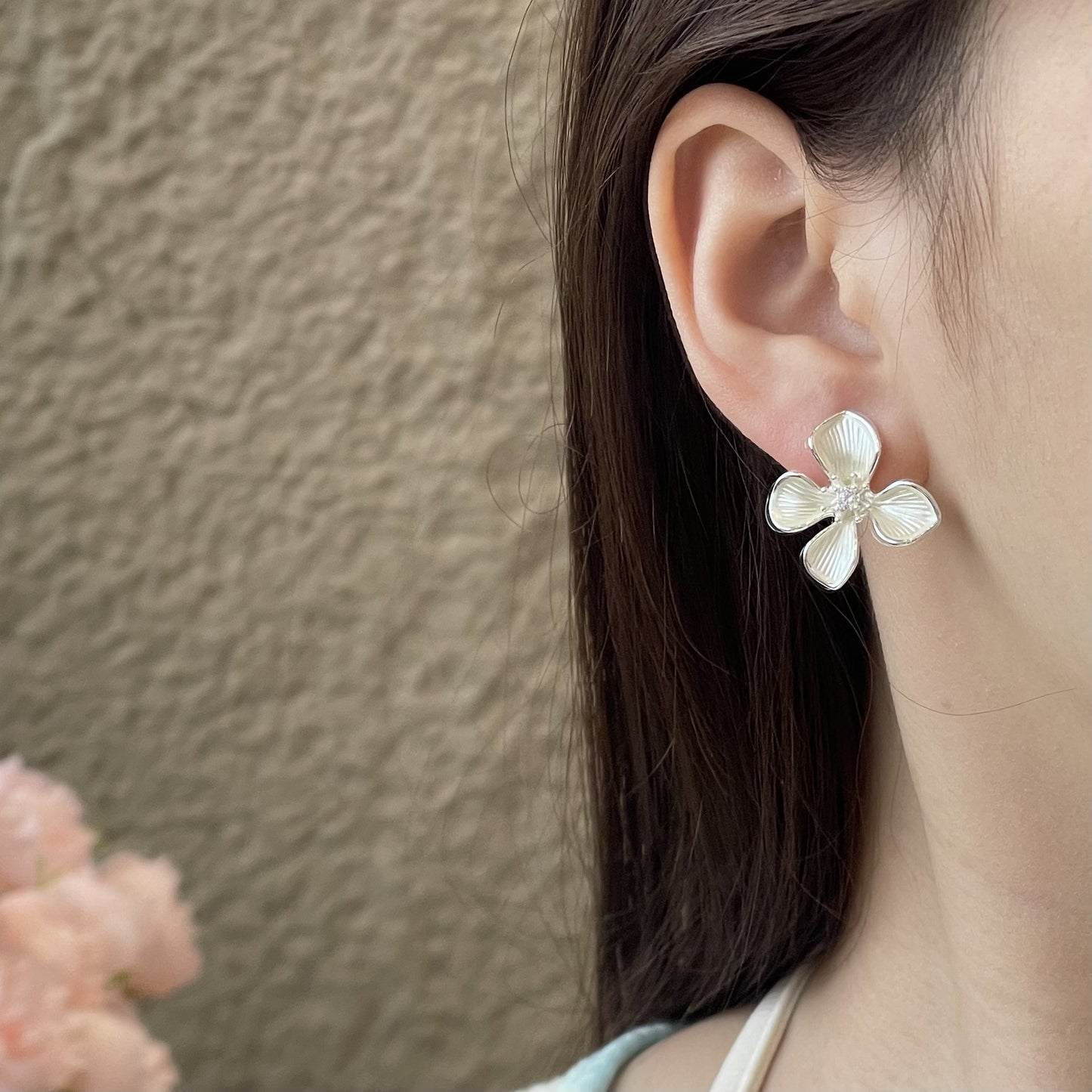 Women's Clear Blue Zirconium Pearl Pink Flower Multi Optional Earrings