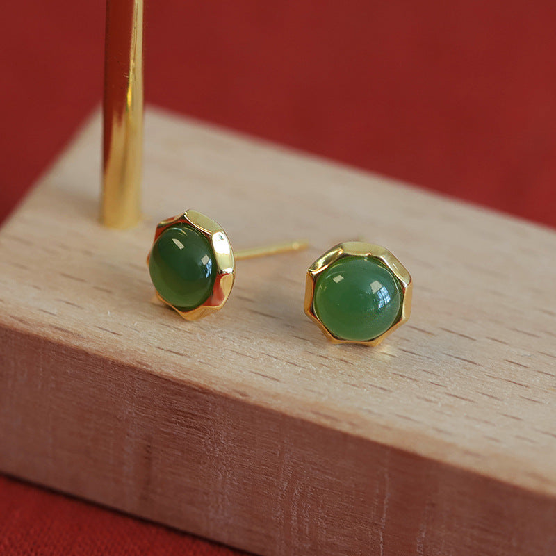 Women's Jasper Sterling Sier National Style Retro Elegant High-grade Personalized Stud Earrings