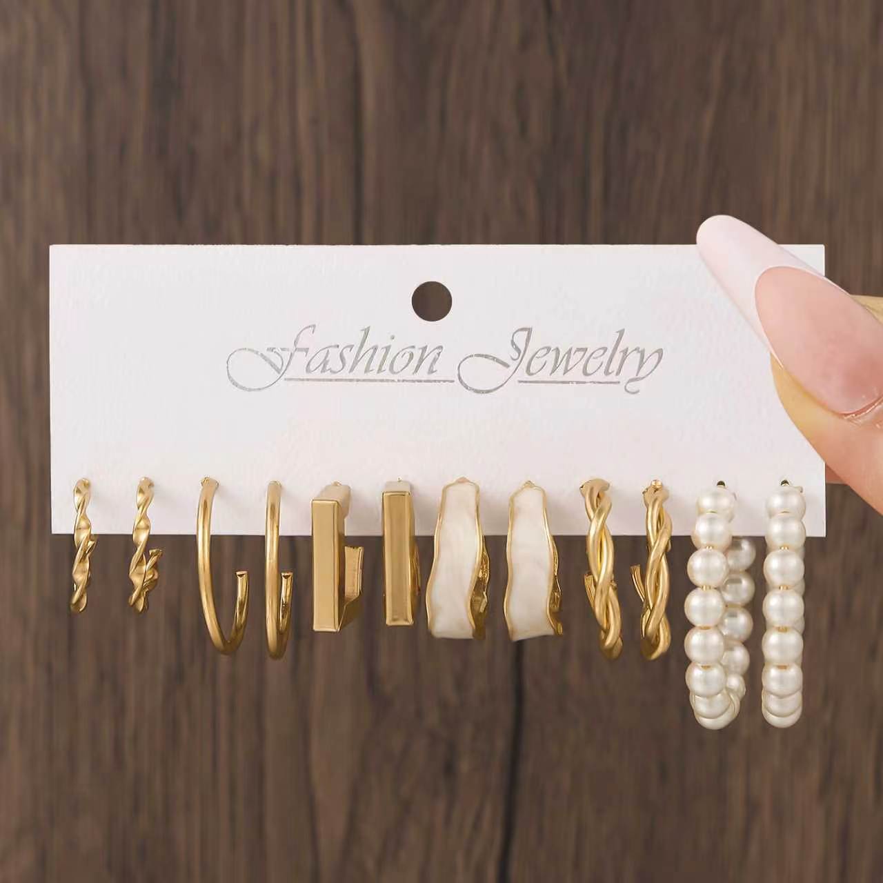 Women's Pearl Alloy Square Geometric Combination Earrings