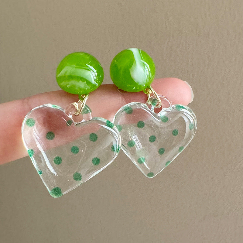 Fresh Sweet Green Polka Dot Love Refined Simple Design Smart Earrings