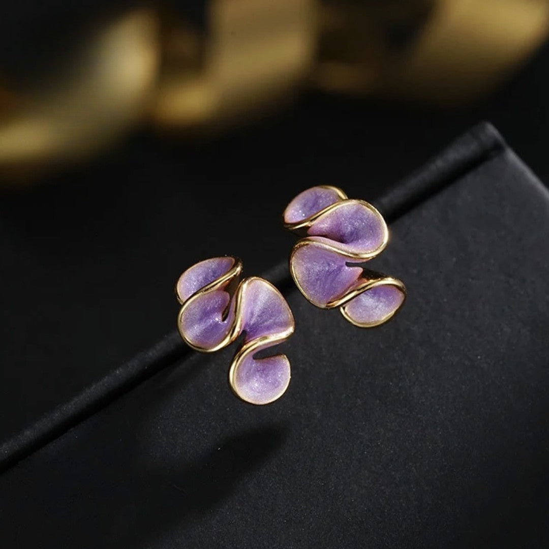 Women's Fresh Sweet Purple Enamel Drip Glazed Flower For Fashion Ruffles Earrings