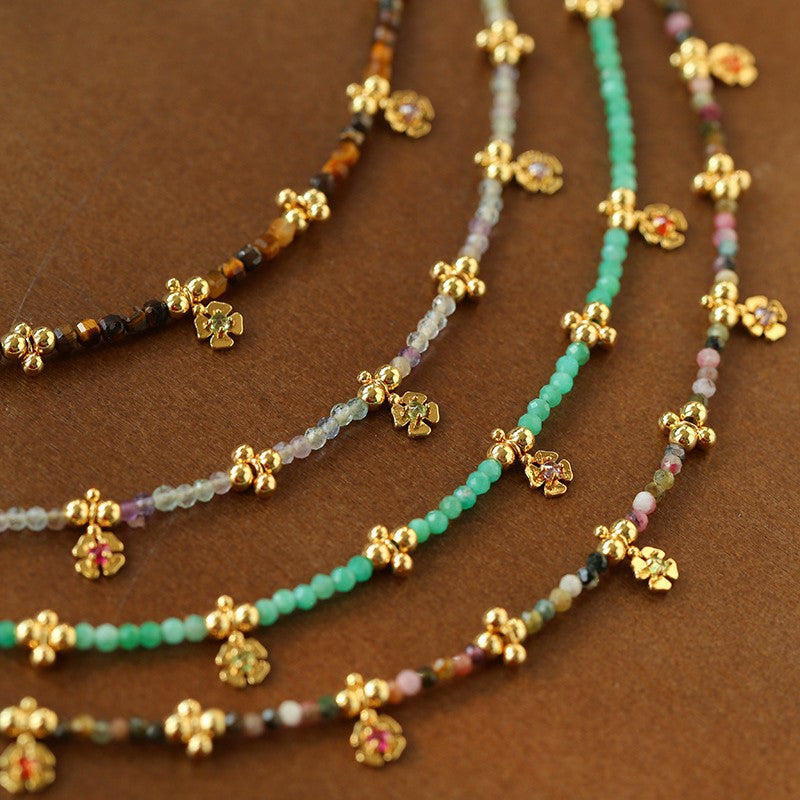 Women's Flower Colorful Natural Stone Tigereye Beaded Necklace