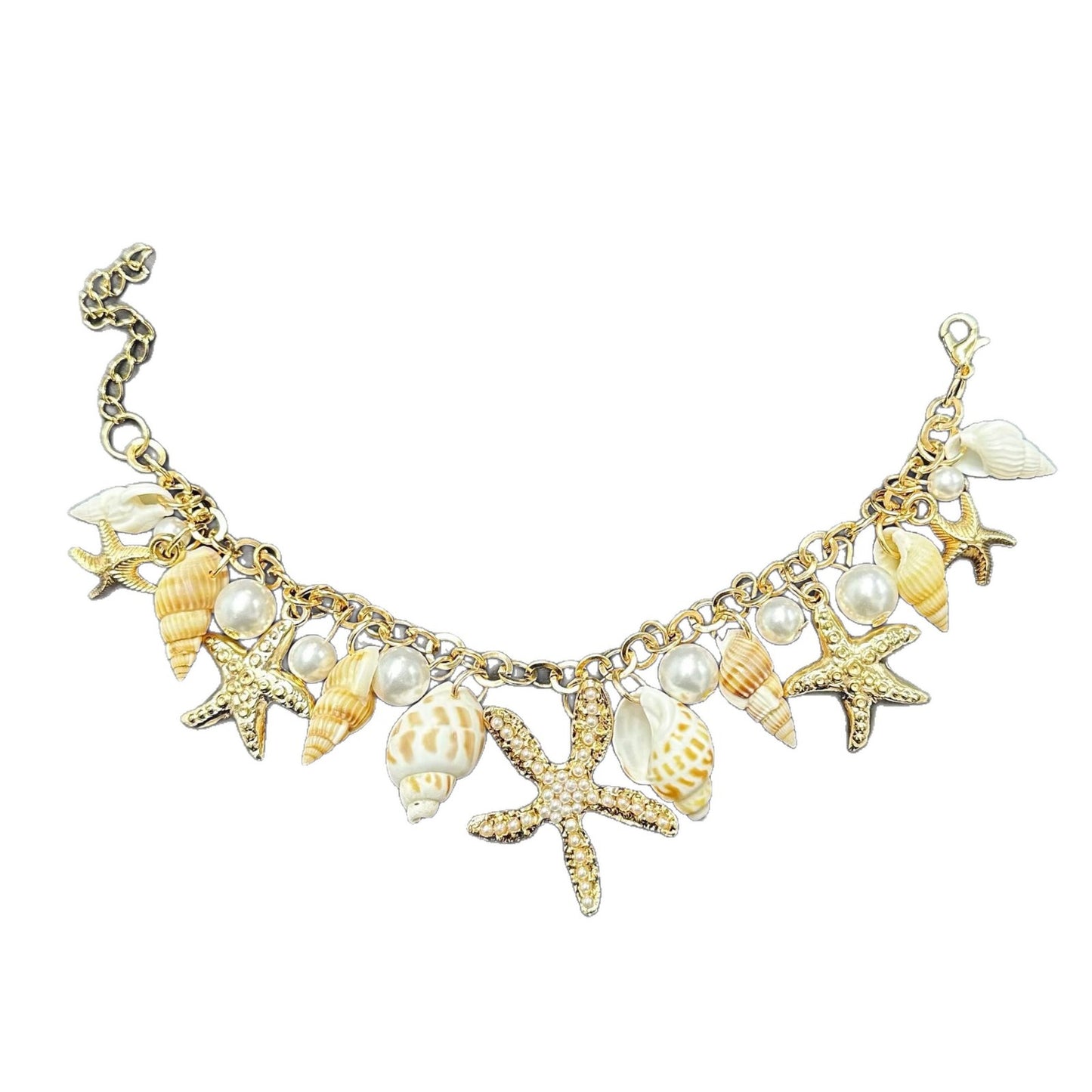 Bohemian Ocean Wind Starfish Shell Conch Pearl Bracelet