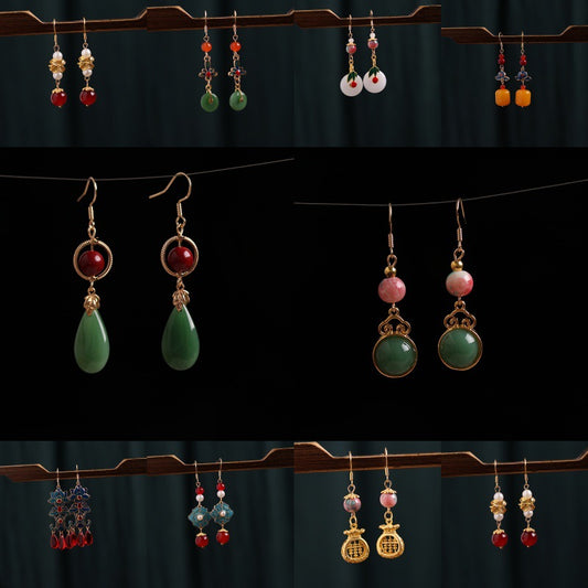 Style National Brass Ear Hook Vintage Court Ethnic Han Clothing Earrings