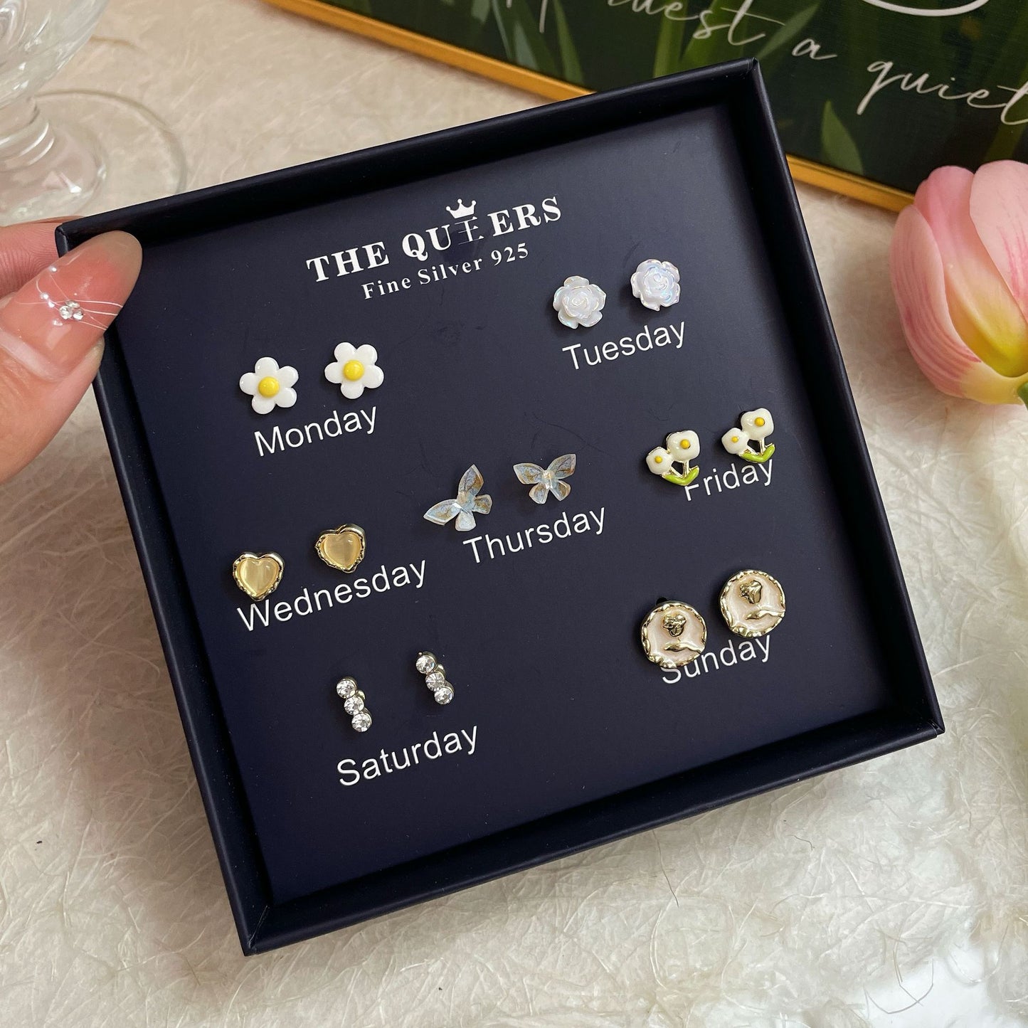 One Week Gift Box Fresh Simple Flowers Female Earrings
