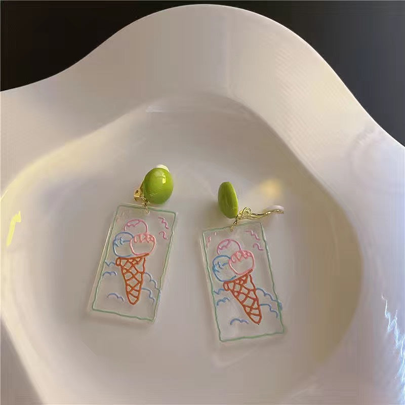 Women's Colorful Transparent Flower Niche Design Ear Stud Earrings