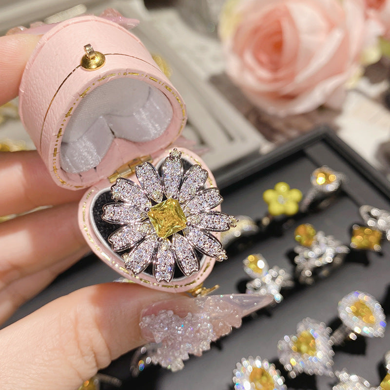 Camellia Fashion Romantic French Golden Rhinestone Gold Plated Ring