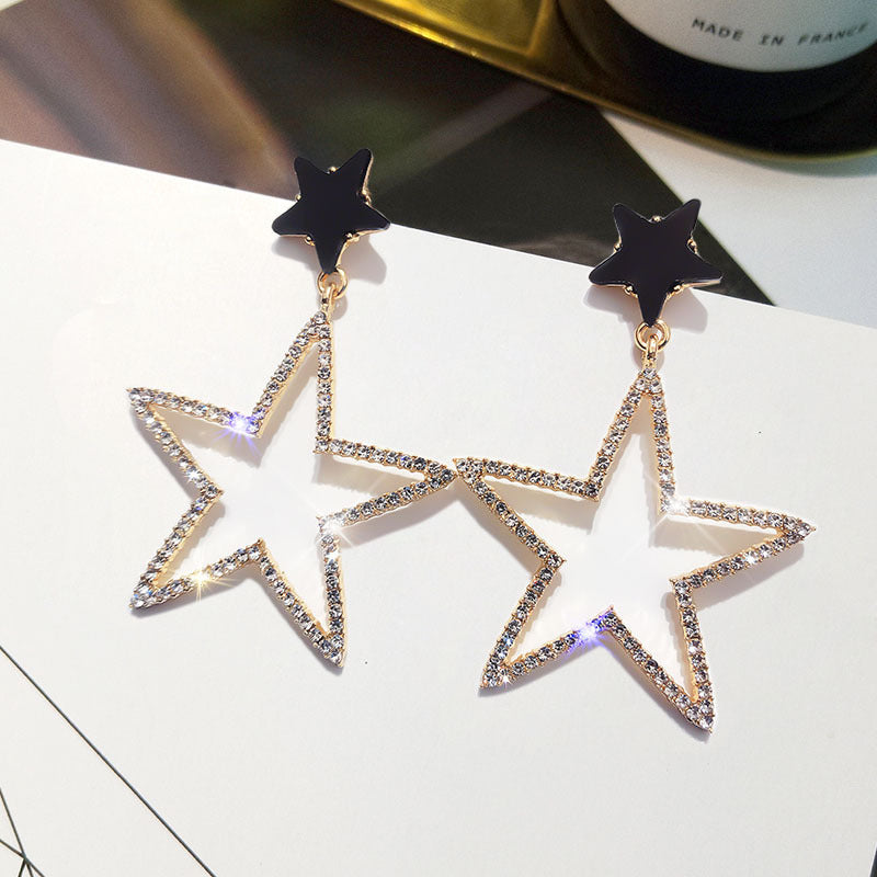 Sier Needle Pentagram High Profile Fashion Stud Earrings