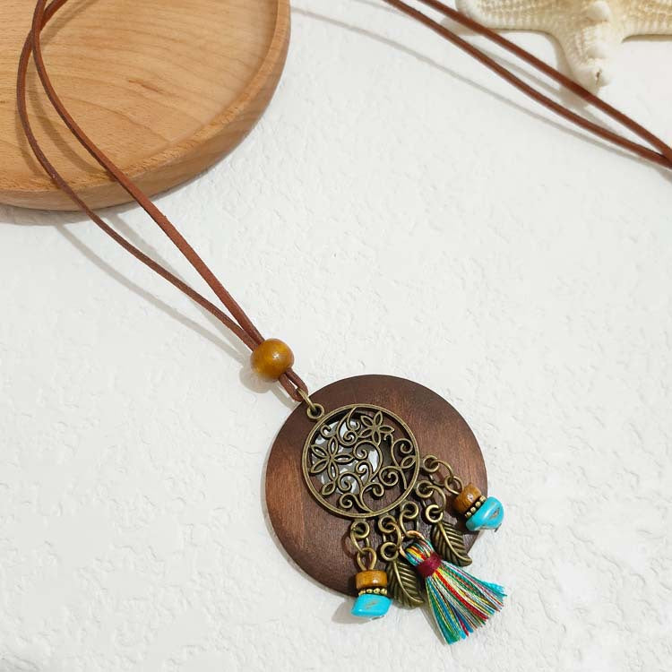 Women's Ethnic Style Wooden Tassel Long Sweater Chain Necklace
