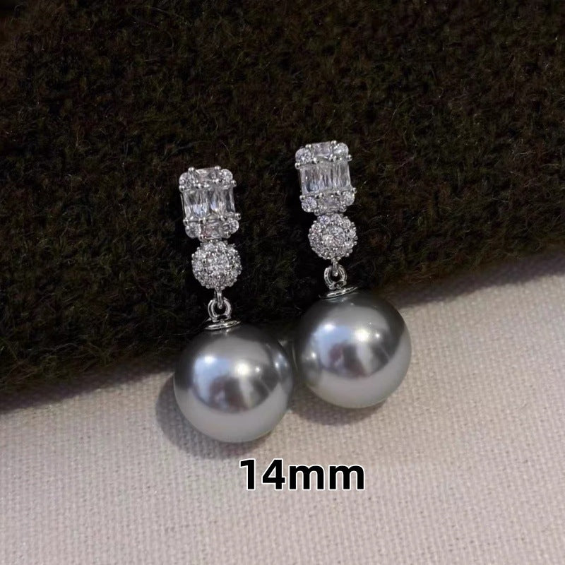 Pin Australian White Rhinestone Light Luxury Temperament High-grade Mid-length Stud Earrings