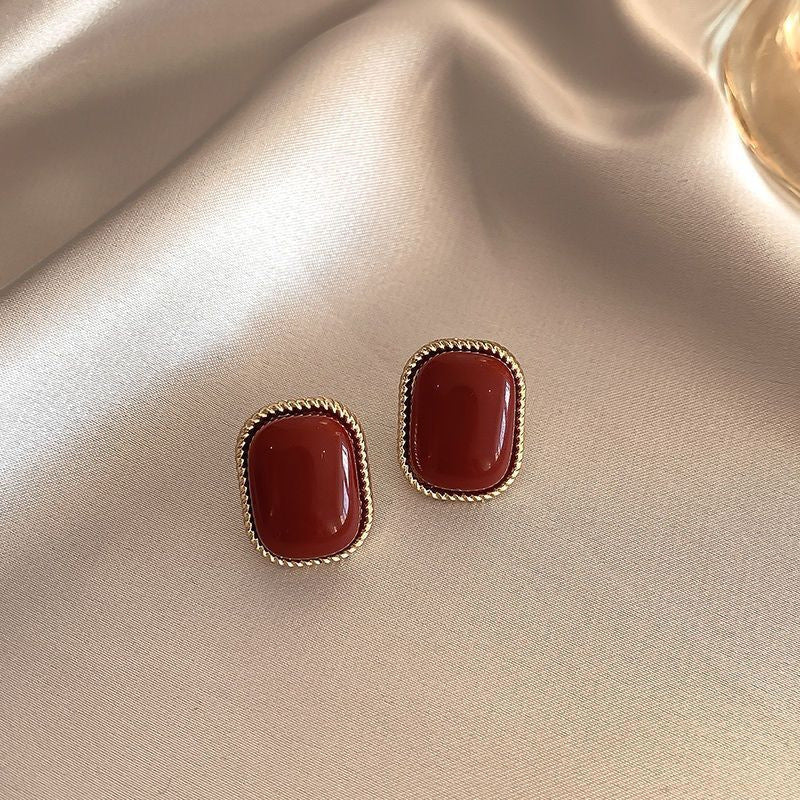 Women's Wine Red Vintage Hepburn Style Elegant Earrings