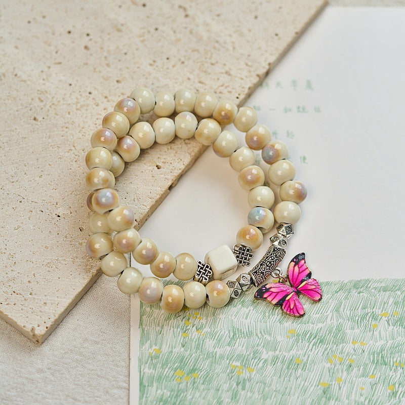 Women's High-grade Ceramic Butterfly Ornament Hand-woven Chinese Bracelets