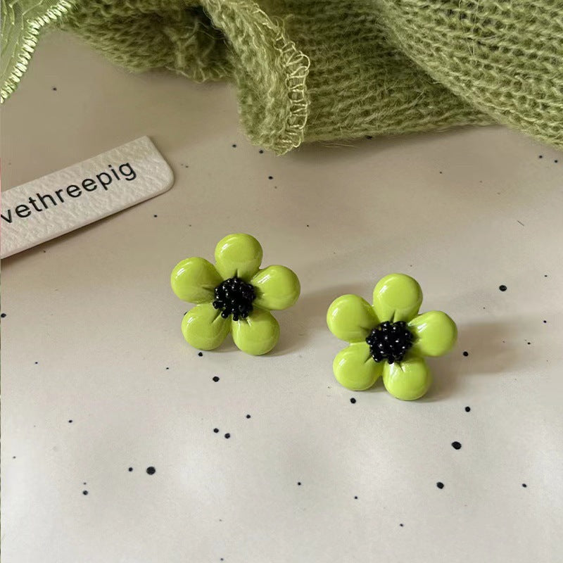 Avocado Green Flower Fresh Girlish Style Petals Stud Earrings