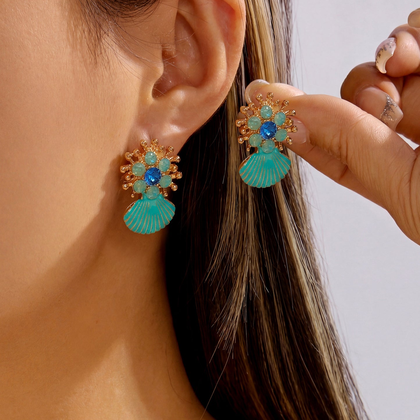 Vacation Style Colorful Enamel Starfish Shell Earrings