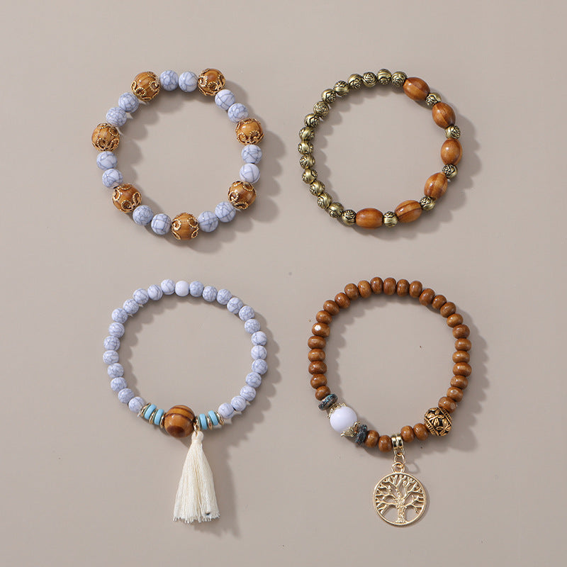 Bohemian Style Wooden Bead Beaded Elastic Bracelet
