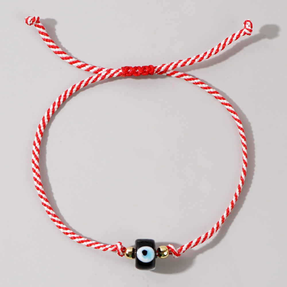 Women's & Men's Glass Devil's Eye Woven Hand Strap Adjustable Red Rope Bracelet