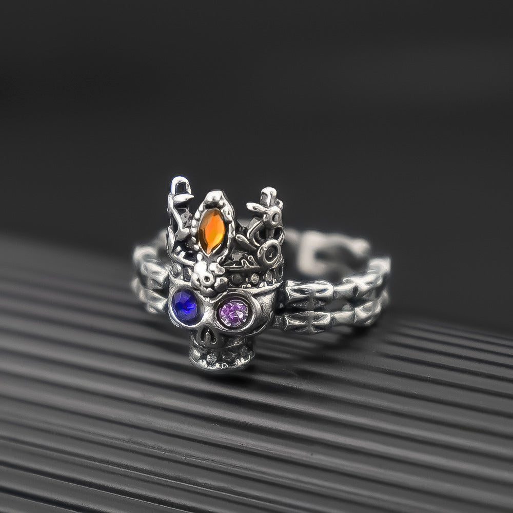 Skull Thai Sier Blue Purple Zirconium Female Trendy Light Luxury Ring