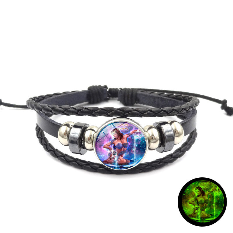 Time Stone Leather Woven Unisex Retro Punk Beaded Bracelets