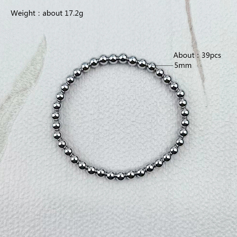 Women's Simple Beaded No Waterproof Hard-wearing Stainless Steel Beads Elastic Bracelets