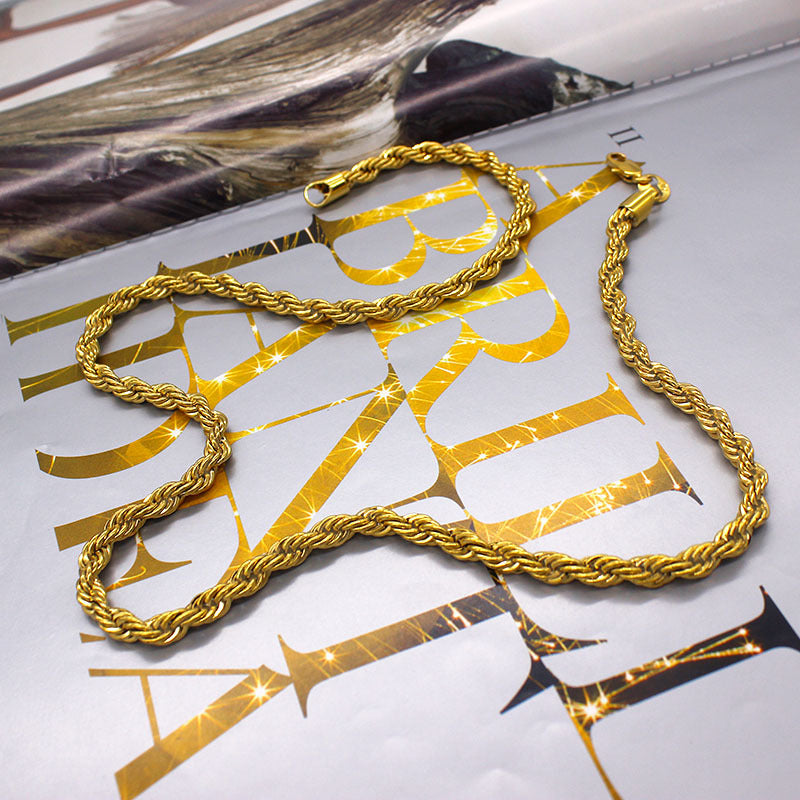 Style Hemp Flowers Chain Vacuum Electroplating Couple Necklaces