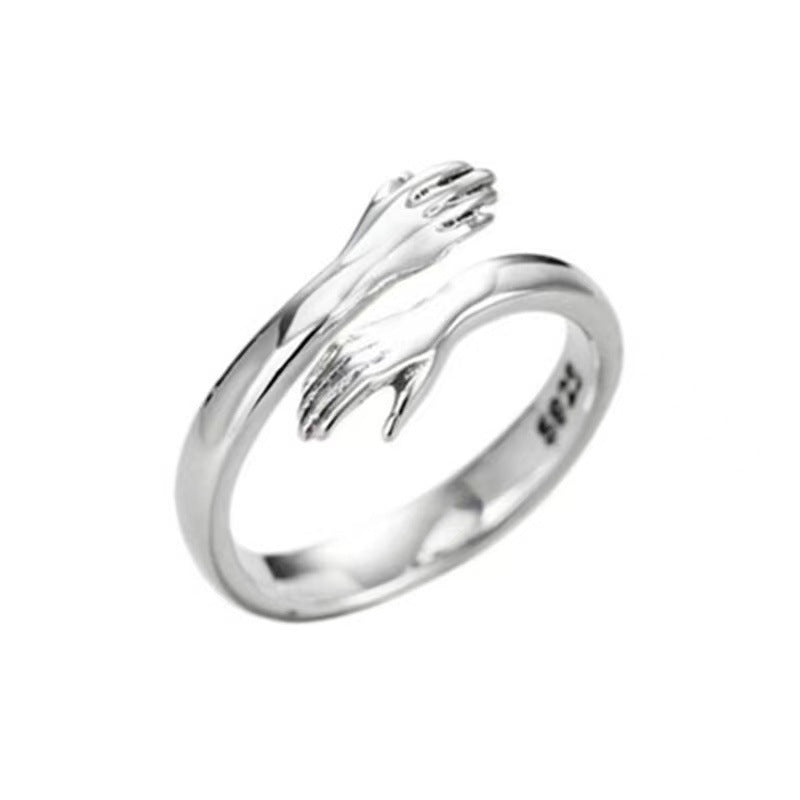 Sterling Sier Female Love Hands Hug Rings