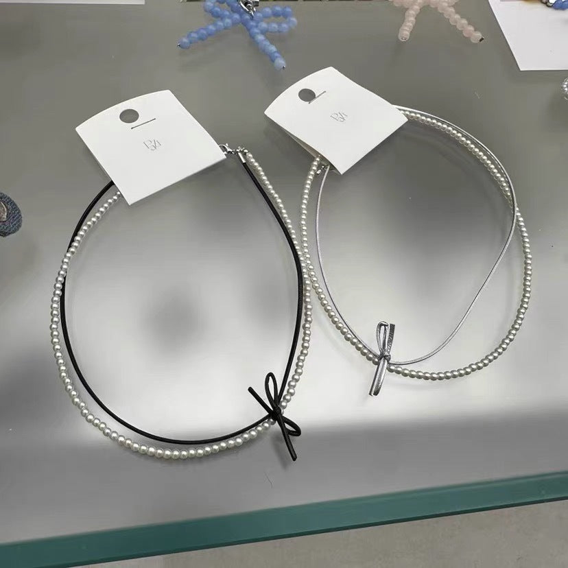Pearl Leather Rope Double Layer Female Necklaces