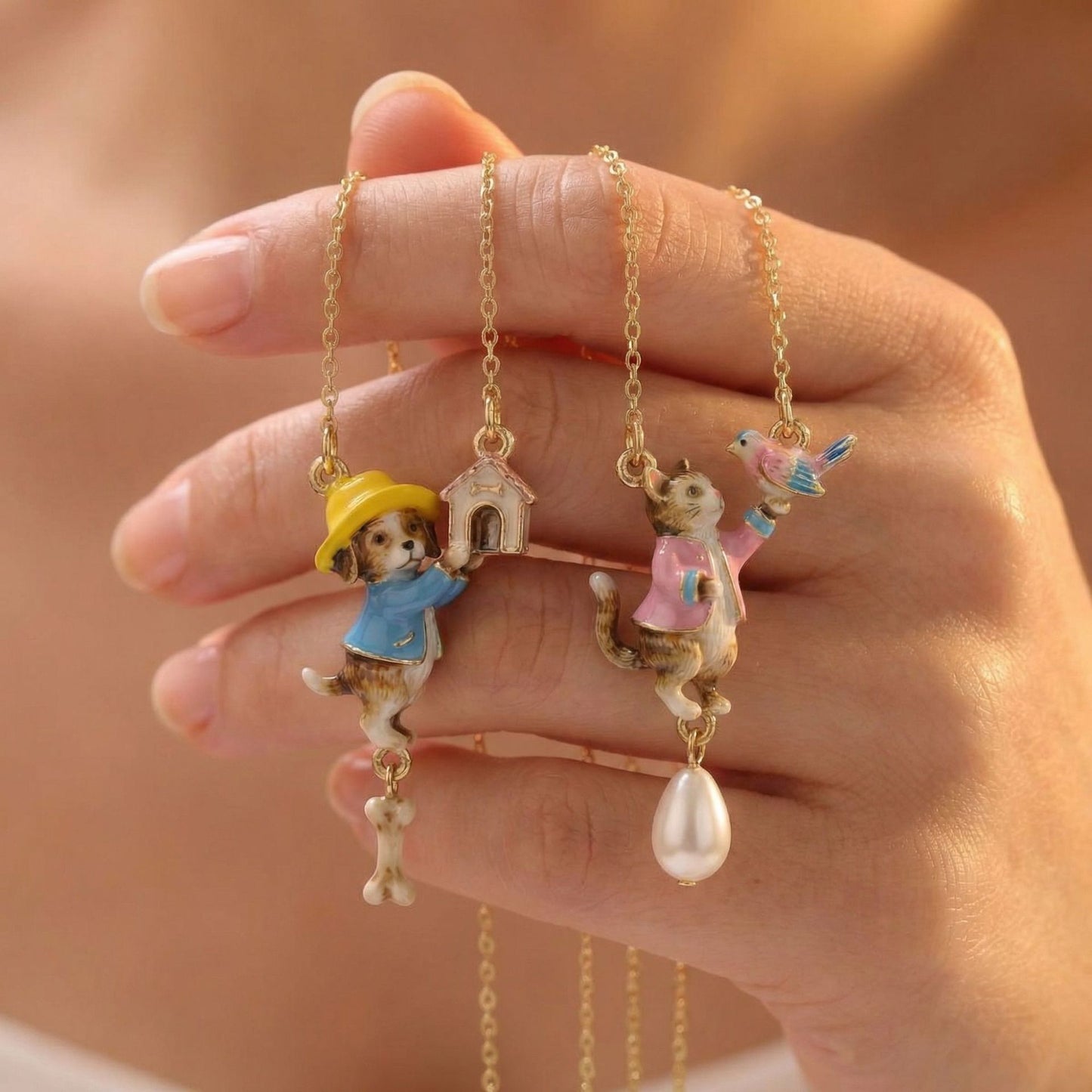 Fairy Tale Style Cute Pet Personalized Puppy Bone House Cat Necklace