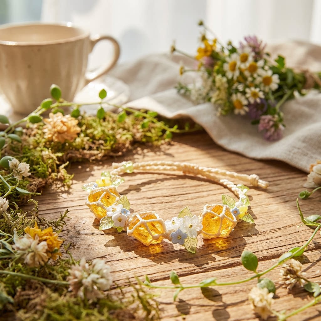 Mori Style Healing Comfortable Braided Chinese Jardin Monet Butterfly Flower Bracelet