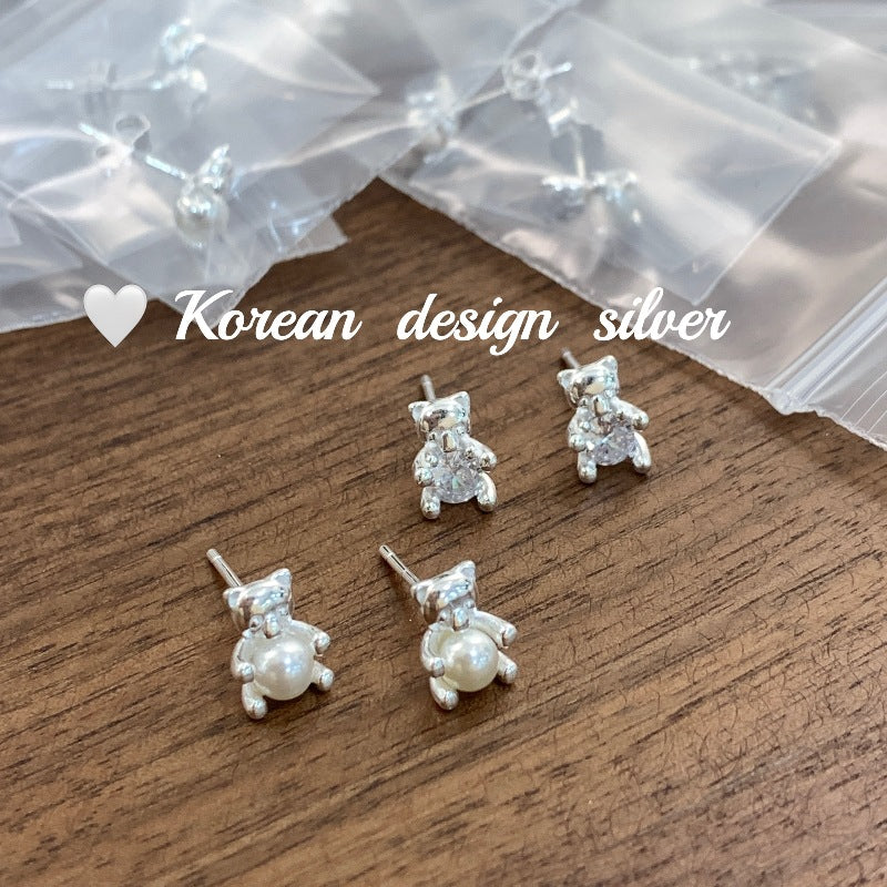 Personality Minority Fashion Sterling Sier Bear Earrings