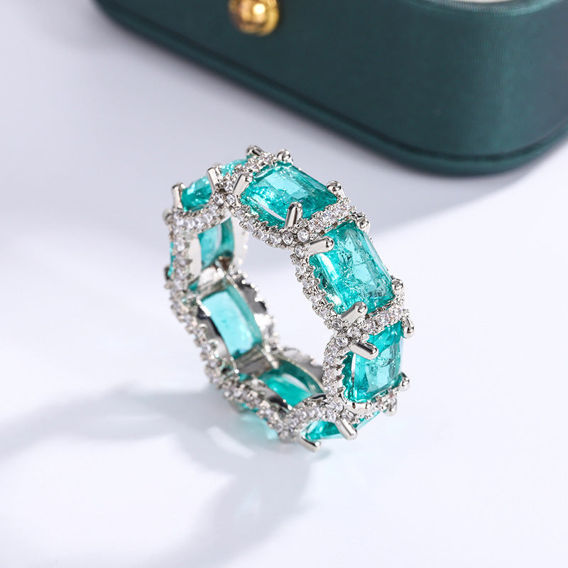 Simulation Gem Female Jewelry Inlaid Aquamarine Rings