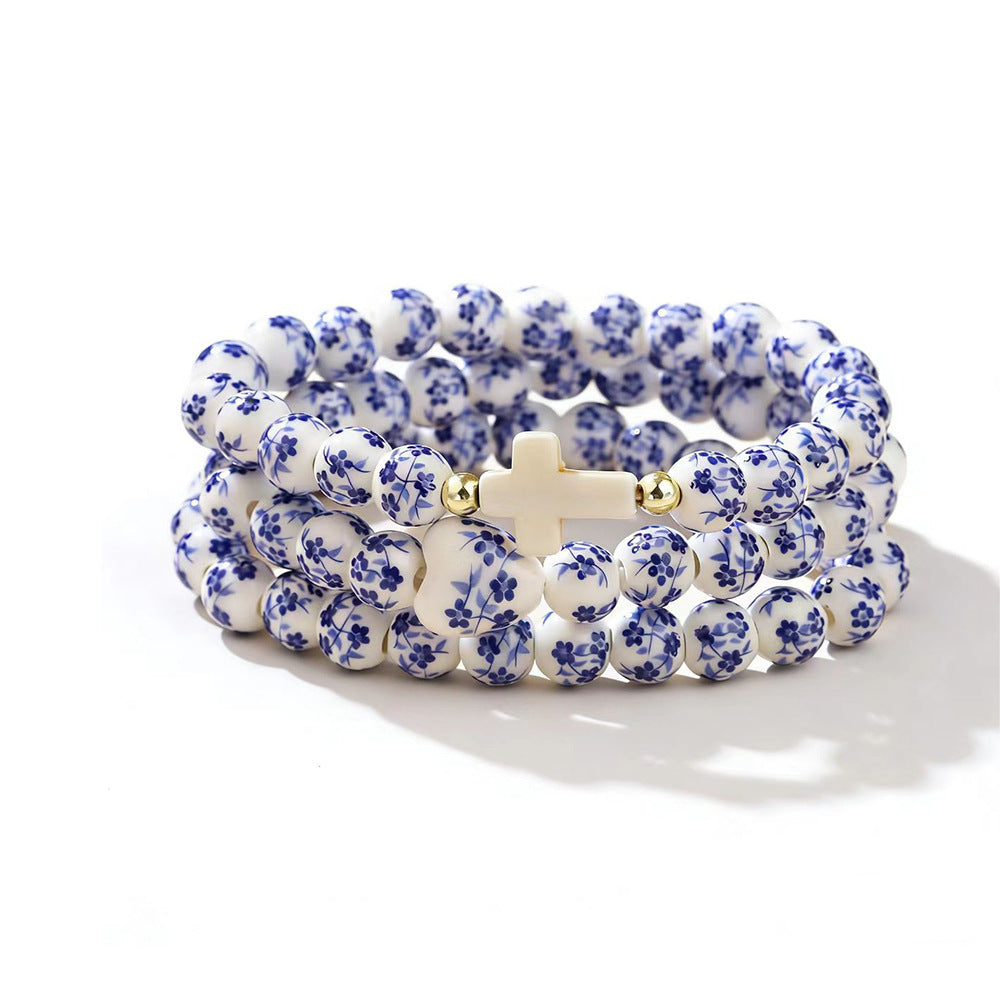 Women's & Men's Blue White Porcelain Ceramic Pattern Love Bracelets