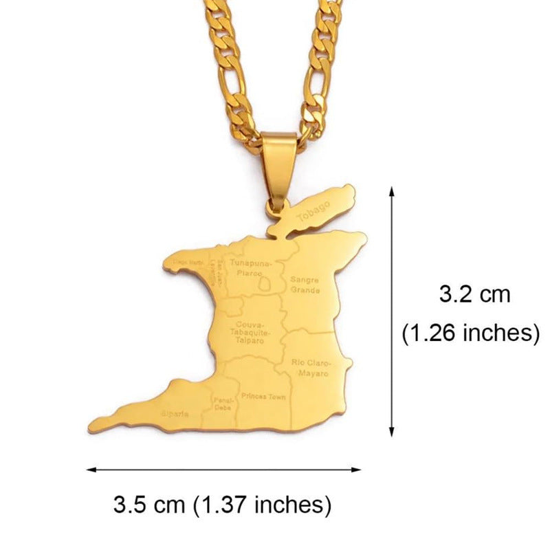 Women's & Men's Stainless Steel Trinidad Map City Name Pendants