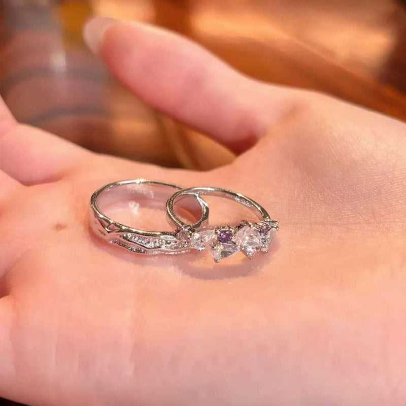 Wisteria Flower Series Couple Adjustable Opening Niche High Ring