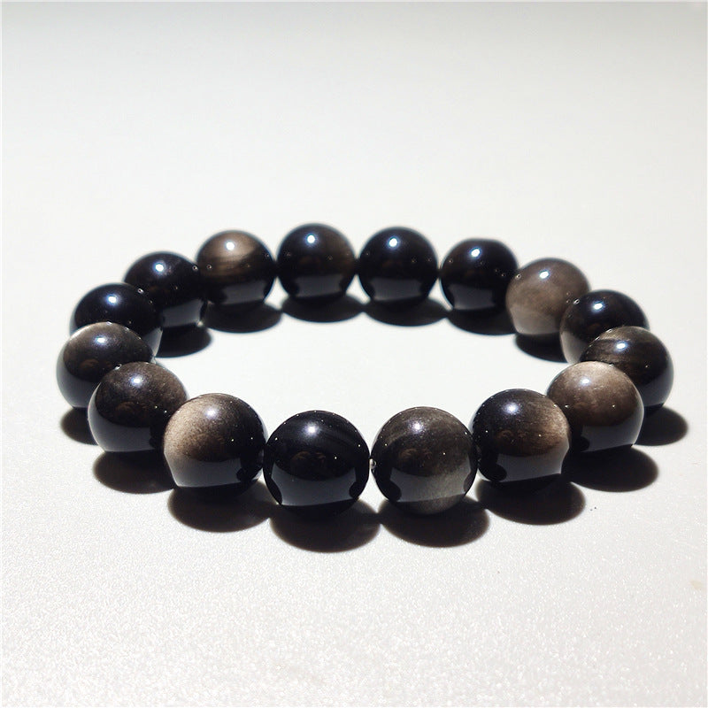 Women's & Men's Natural Sier Round Bead Obsidian Cat Eye Bracelets