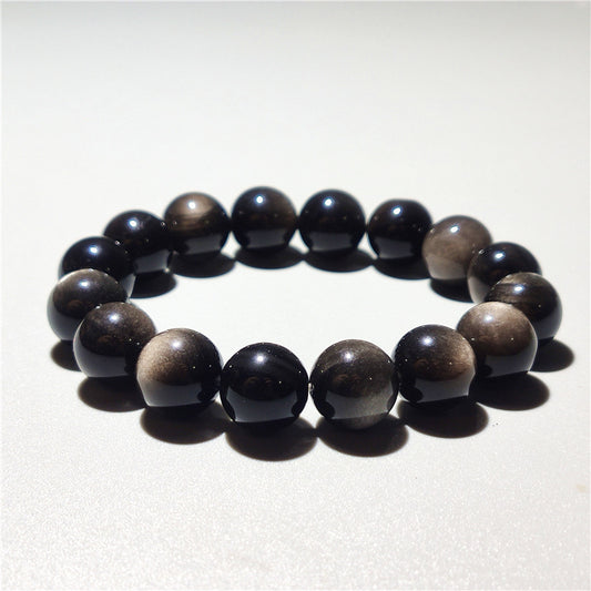 Women's & Men's Natural Sier Round Bead Obsidian Cat Eye Bracelets