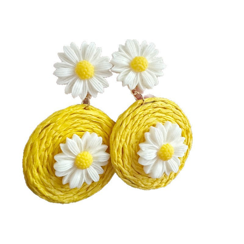 Little Daisy Flower Straw Geometric Island Seaside Earrings