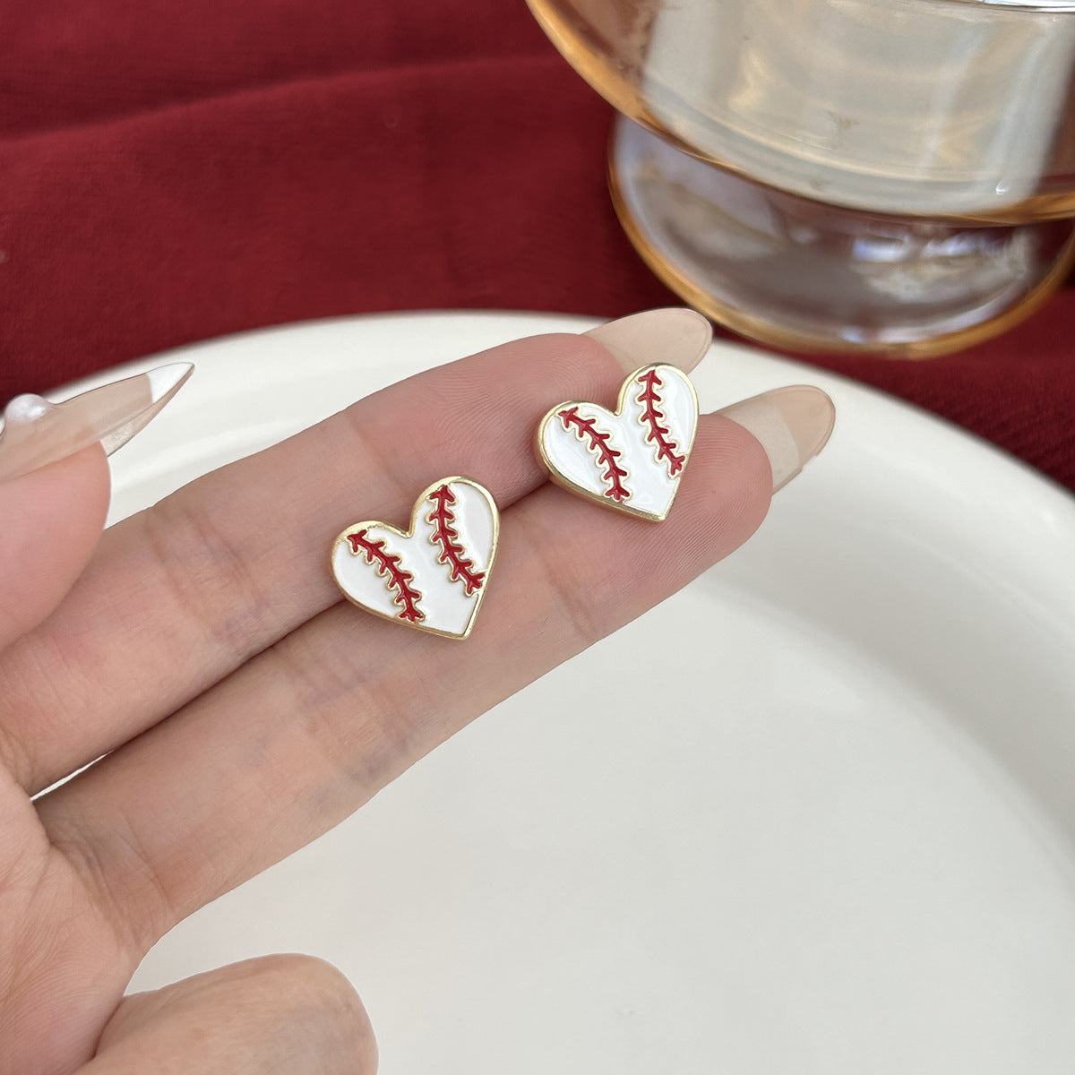 Sports Game Baseball Element Bow Love Heart Long Fringe Rings