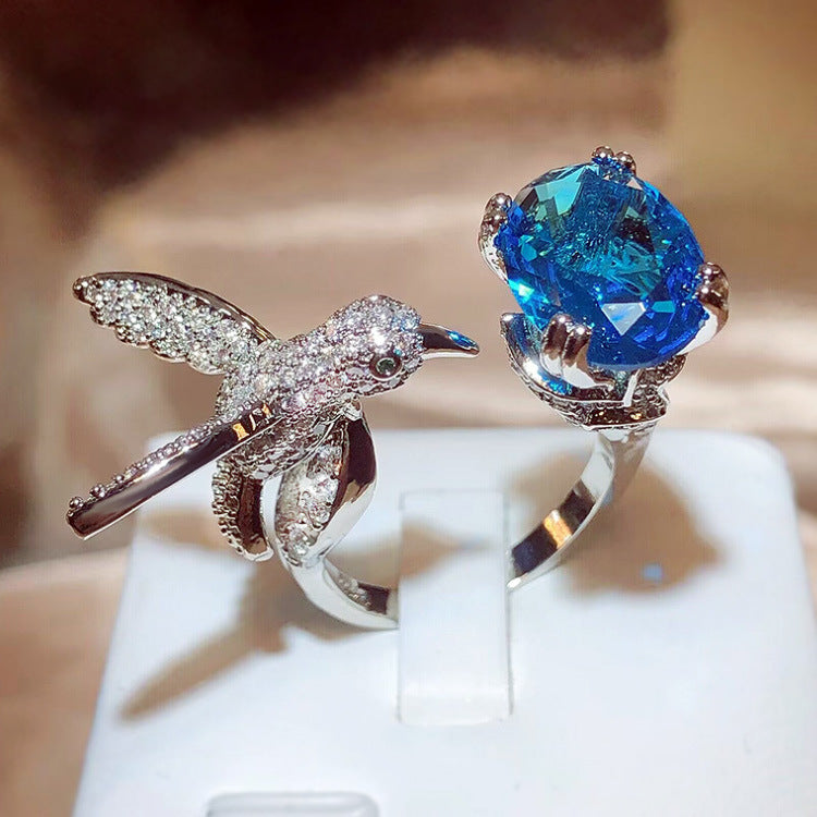 Women's Ding Design Colored Gems Simulation Santa Maria Aquamarine Rings