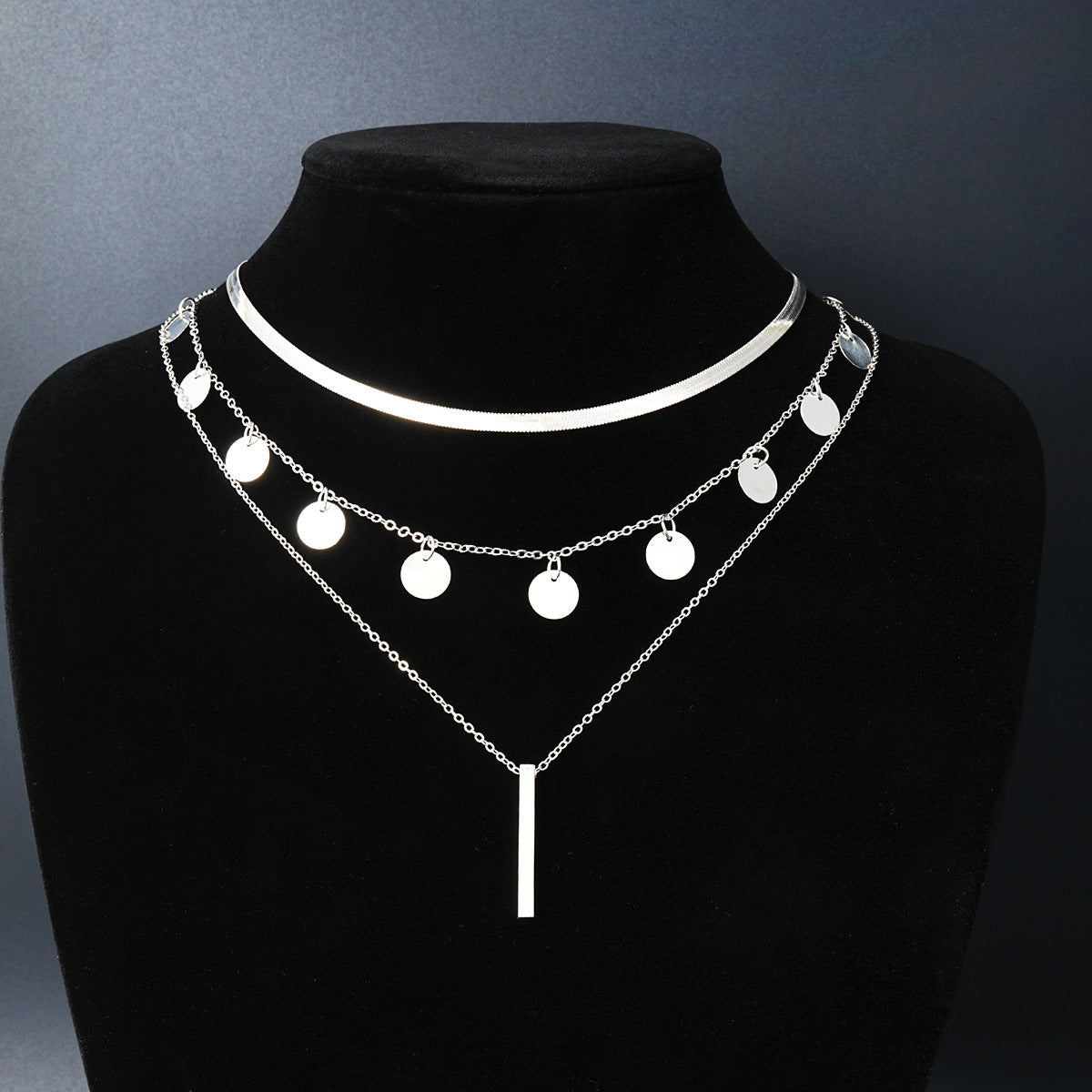 Fashion Tassel Multilayer Collarbone Round Pieces Necklace