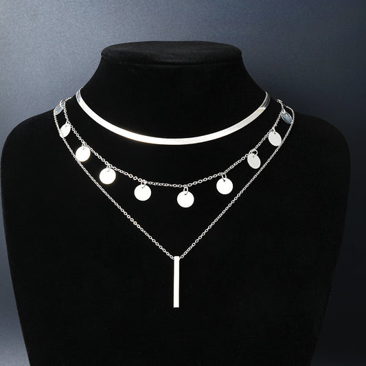 Fashion Tassel Multilayer Collarbone Round Pieces Necklace