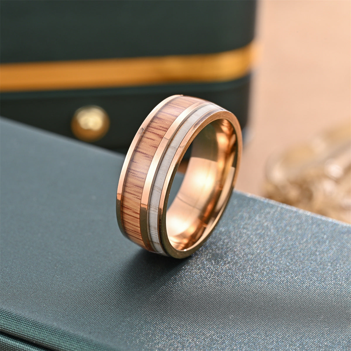 Men's Acacia Titanium Steel Fashion Personality Wood Rings