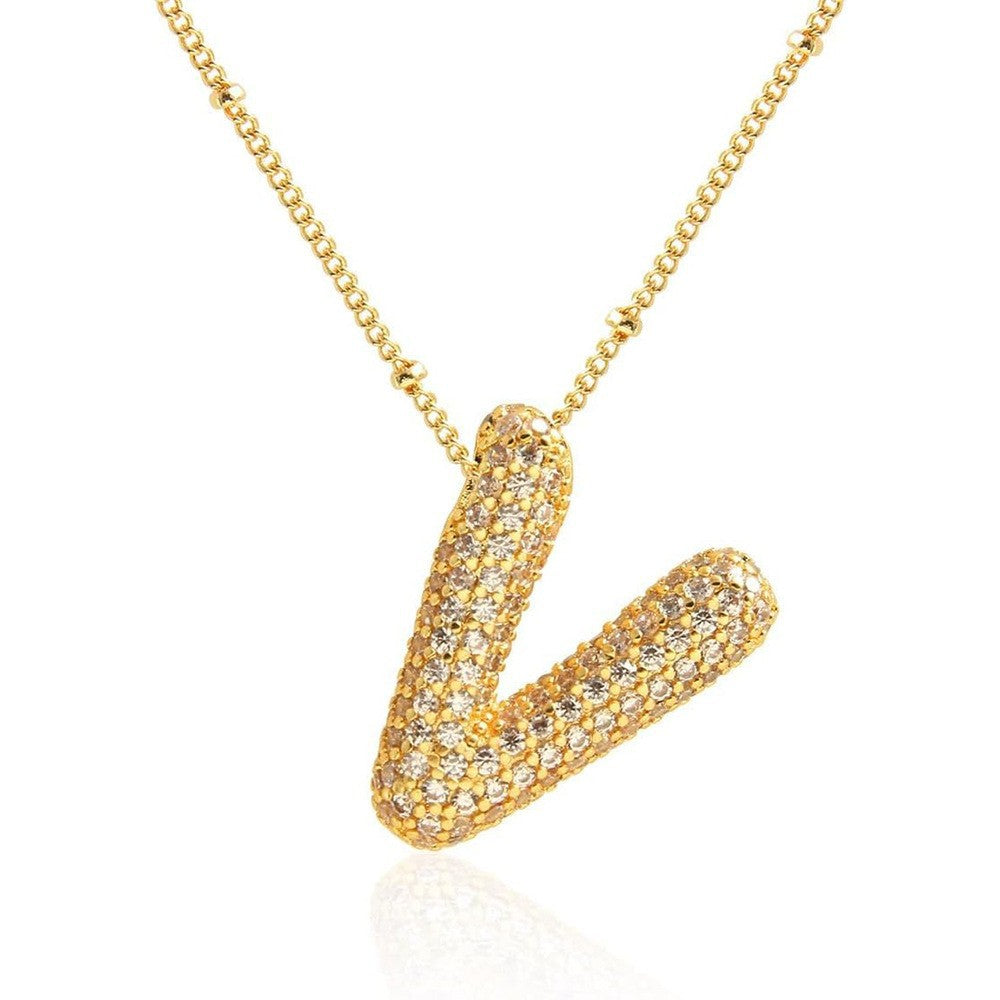 Women's Inlaid Zircon Full Diamond Bubble Letter Pendants