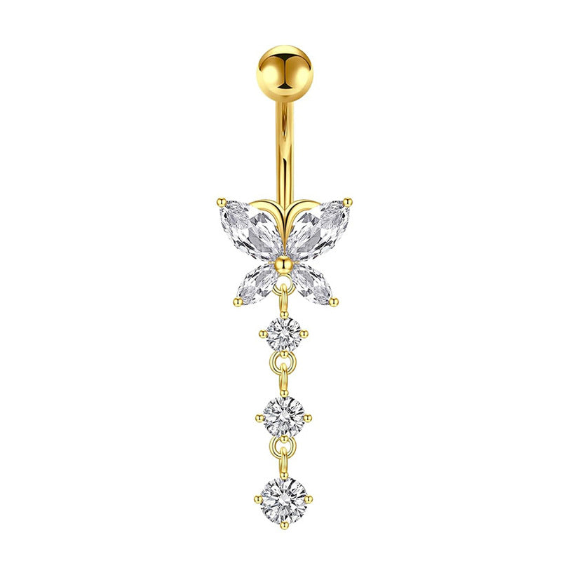 Stainless Steel Navel Combination Butterfly Zircon Decoration Belly Stud Earrings