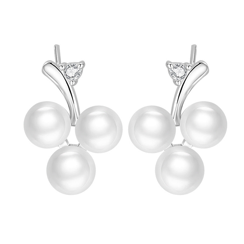 Women's Grape Pearl Sier Pin Stall Night Market Fashion Stud Earrings