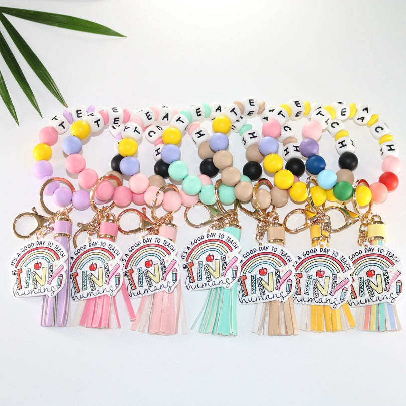Creative Rainbow Silicone Acrylic Tassel Key Pendants