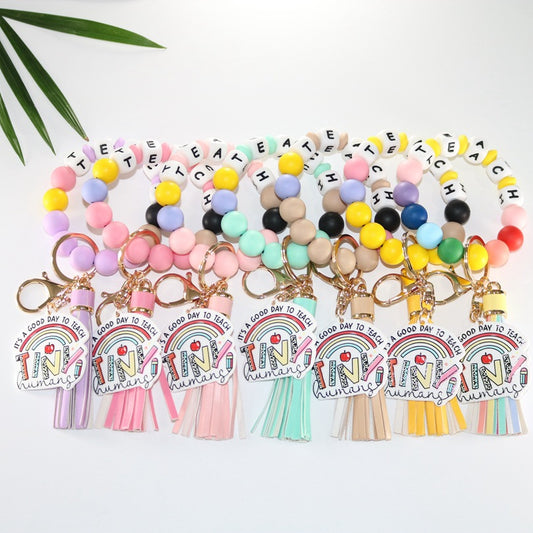 Creative Rainbow Silicone Acrylic Tassel Key Pendants